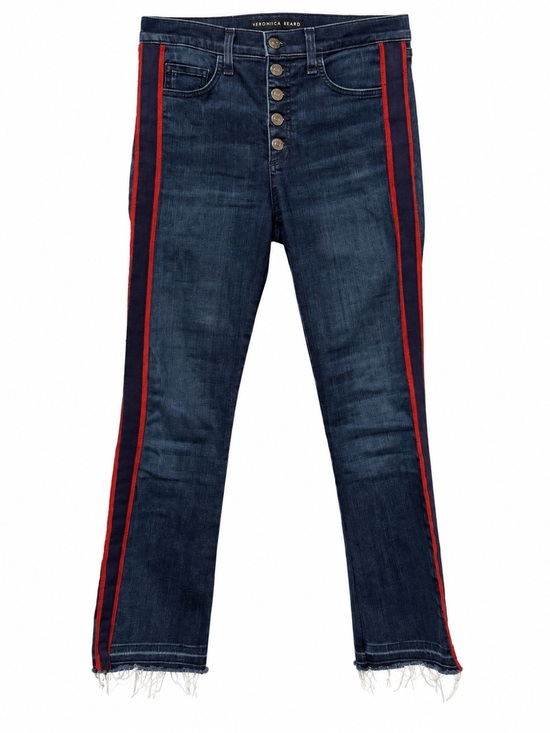 Veronica Beard Denim - Veronica Beard Navy Slim Straight Jeans with Red Side Stripes